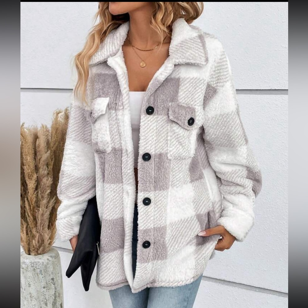 Cozy buffalo plaid button down teddy jacket - Picture 8 of 16